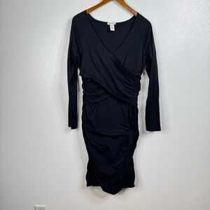 Sundance‎ Eternal Compliments Black Ruched Bodycon Midi Dress Size Large
